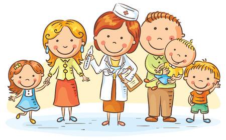 49193609-stock-vector-family-doctor-with-her-patients-parents-and-three-kids